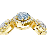 Yellow gold Three-Stone Fancy Blue Marquise Cut Halo Diamond Ring with Pave Band and Four-Prong Setting_4