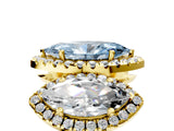 Yellow gold Three-Stone Fancy Blue Marquise Cut Halo Diamond Ring with Pave Band and Four-Prong Setting_5