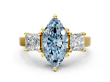 Yellow gold Three-Stone Fancy Blue Marquise  Cut Solitaire Ring with Prong Setting_3