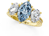 Yellow gold Three-Stone Fancy Blue Marquise  Diamond Milgrain Pave Band with Prong Setting 2