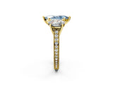 Yellow gold Three-Stone Fancy Blue Marquise  Diamond Milgrain Pave Band with Prong Setting 3