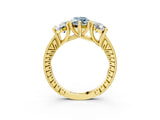 Yellow gold Three-Stone Fancy Blue Marquise  Diamond Milgrain Pave Band with Prong Setting 4