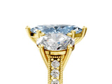 Yellow gold Three-Stone Fancy Blue Marquise  Diamond Milgrain Pave Band with Prong Setting