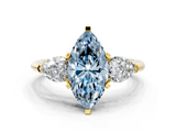Yellow gold Three-Stone Fancy Blue Marquise  Diamond Ring with Pear Side Stones in Four-Prong Setting_25