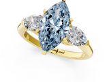 Yellow gold Three-Stone Fancy Blue Marquise  Diamond Ring with Pear Side Stones in Four-Prong Setting_26