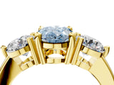 Yellow gold Three-Stone Fancy Blue Oval  Brilliant Cut Solitaire Ring with Prong Setting on a Classic Band 1