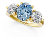 Yellow gold Three-Stone Fancy Blue Oval  Brilliant Cut Solitaire Ring with Prong Setting on a Classic Band 3
