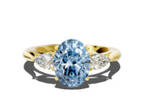 Yellow gold Three-Stone Fancy Blue Oval Cut Brilliant Diamond Solitaire Ring with Tapered Band and Four-Prong Setting_12