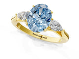 Yellow gold Three-Stone Fancy Blue Oval Cut Brilliant Diamond Solitaire Ring with Tapered Band and Four-Prong Setting_13