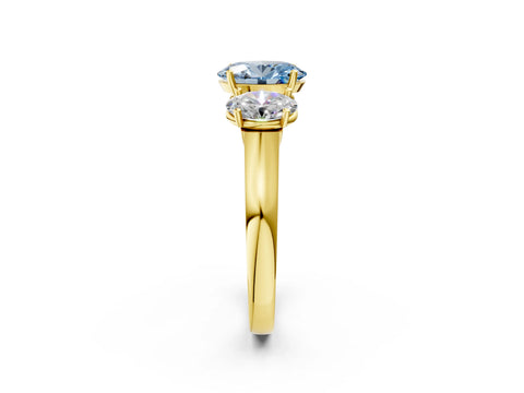 Yellow gold Three-Stone Fancy Blue Oval Cut Brilliant Diamond Trellis Ring with Comfort Fit Band_2