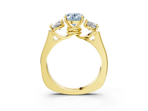 Yellow gold Three-Stone Fancy Blue Oval Cut Brilliant Diamond Trellis Ring with Comfort Fit Band_3