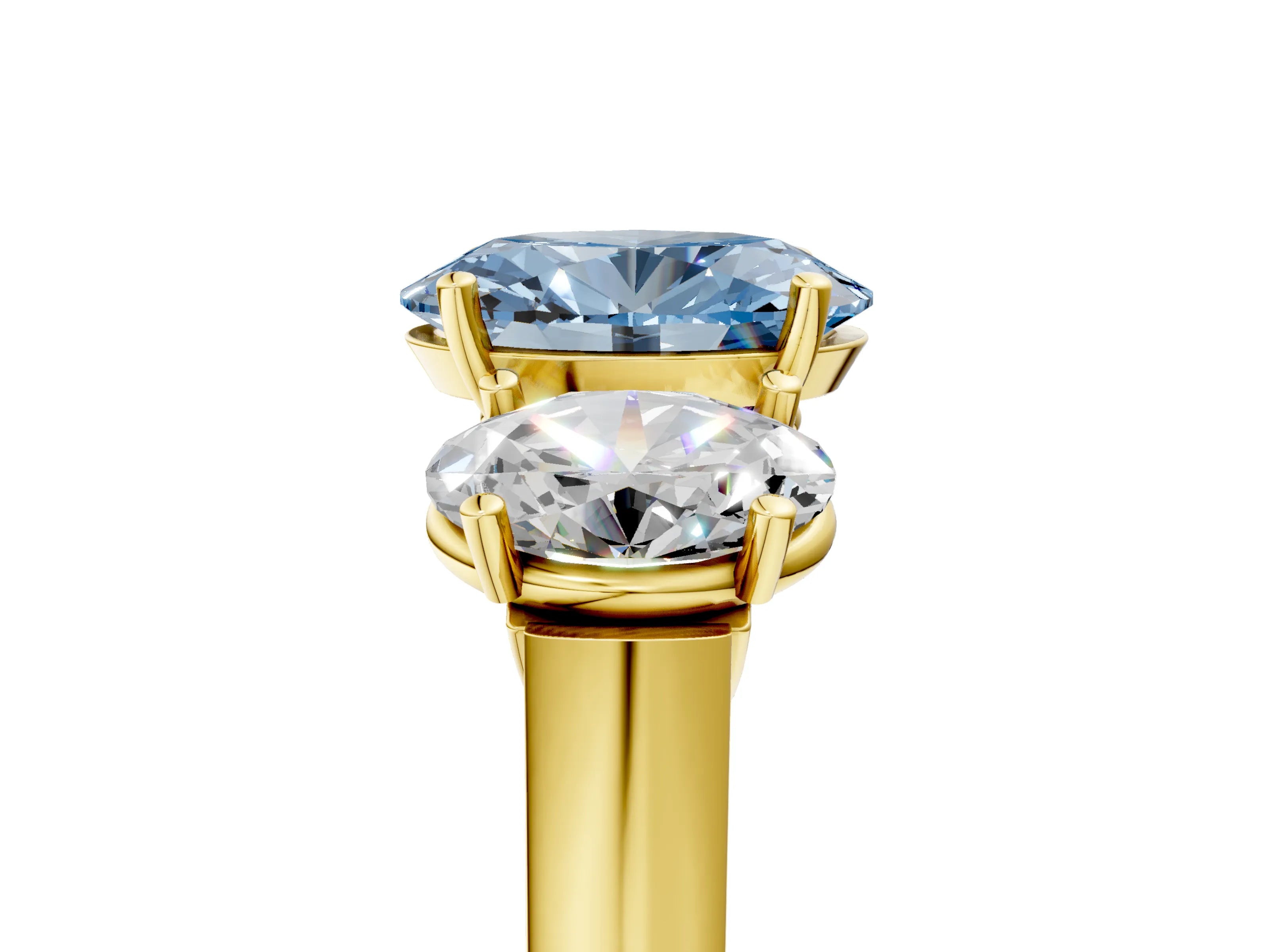 Yellow gold Three-Stone Fancy Blue Oval Cut Brilliant Diamond Trellis Ring with Comfort Fit Band_5