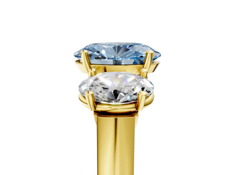 Yellow gold Three-Stone Fancy Blue Oval Cut Brilliant Diamond Trellis Ring with Comfort Fit Band_5