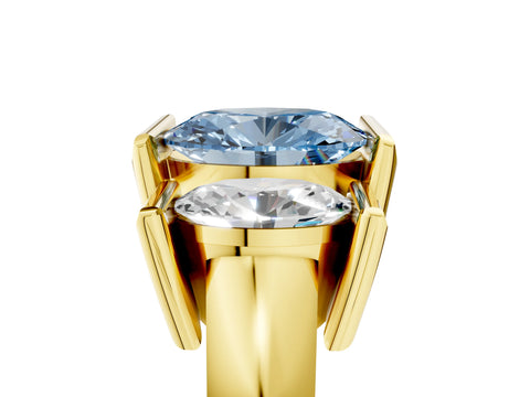 Yellow gold Three Stone Fancy Blue Oval Cut Cut Channel Set Diamond Ring_5