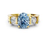 Yellow gold Three-Stone Fancy Blue Oval Cut Cut Classic Band Prong Setting Ring