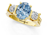 Yellow gold Three-Stone Fancy Blue Oval Cut Cut Classic Band Prong Setting Ring_1