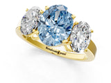 Yellow gold Three-Stone Fancy Blue Oval Cut Cut Diamond Engagement Ring with Flat Band and Four-Prong Setting_13