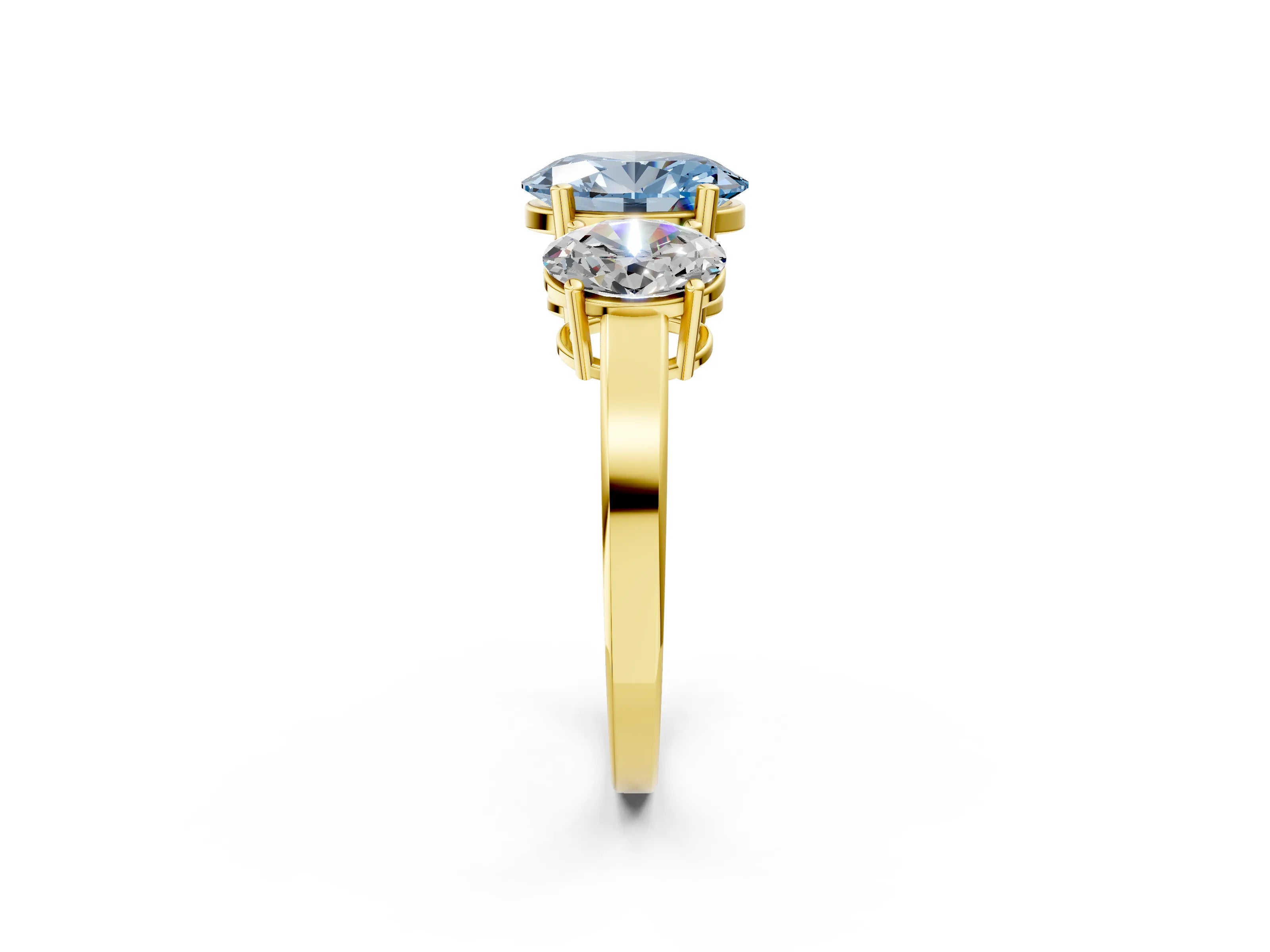 Yellow gold Three-Stone Fancy Blue Oval Cut Cut Diamond Engagement Ring with Flat Band and Four-Prong Setting_14