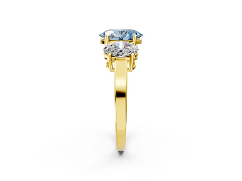 Yellow gold Three-Stone Fancy Blue Oval Cut Cut Diamond Engagement Ring with Flat Band and Four-Prong Setting_14