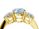 Yellow gold Three-Stone Fancy Blue Oval Cut Cut Diamond Engagement Ring with Flat Band and Four-Prong Setting_16