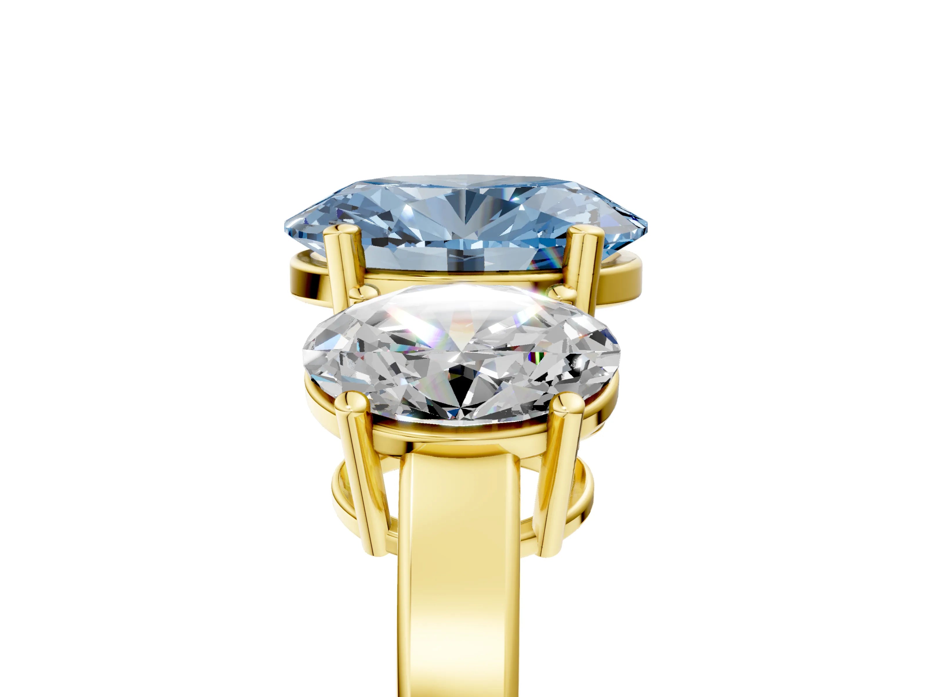 Yellow gold Three-Stone Fancy Blue Oval Cut Cut Diamond Engagement Ring with Flat Band and Four-Prong Setting_5