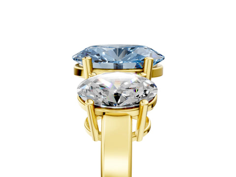 Yellow gold Three-Stone Fancy Blue Oval Cut Cut Diamond Engagement Ring with Flat Band and Four-Prong Setting_5