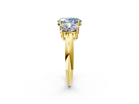 Yellow gold Three-Stone Fancy Blue Oval Cut Cut Diamond Engagement Ring with Prong Setting on a White Gold Band_2