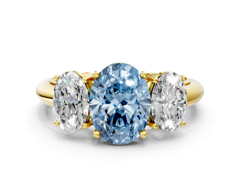 Yellow gold Three-Stone Fancy Blue Oval Cut Cut Diamond Engagement Ring with Prong Setting on a White Gold Band_36