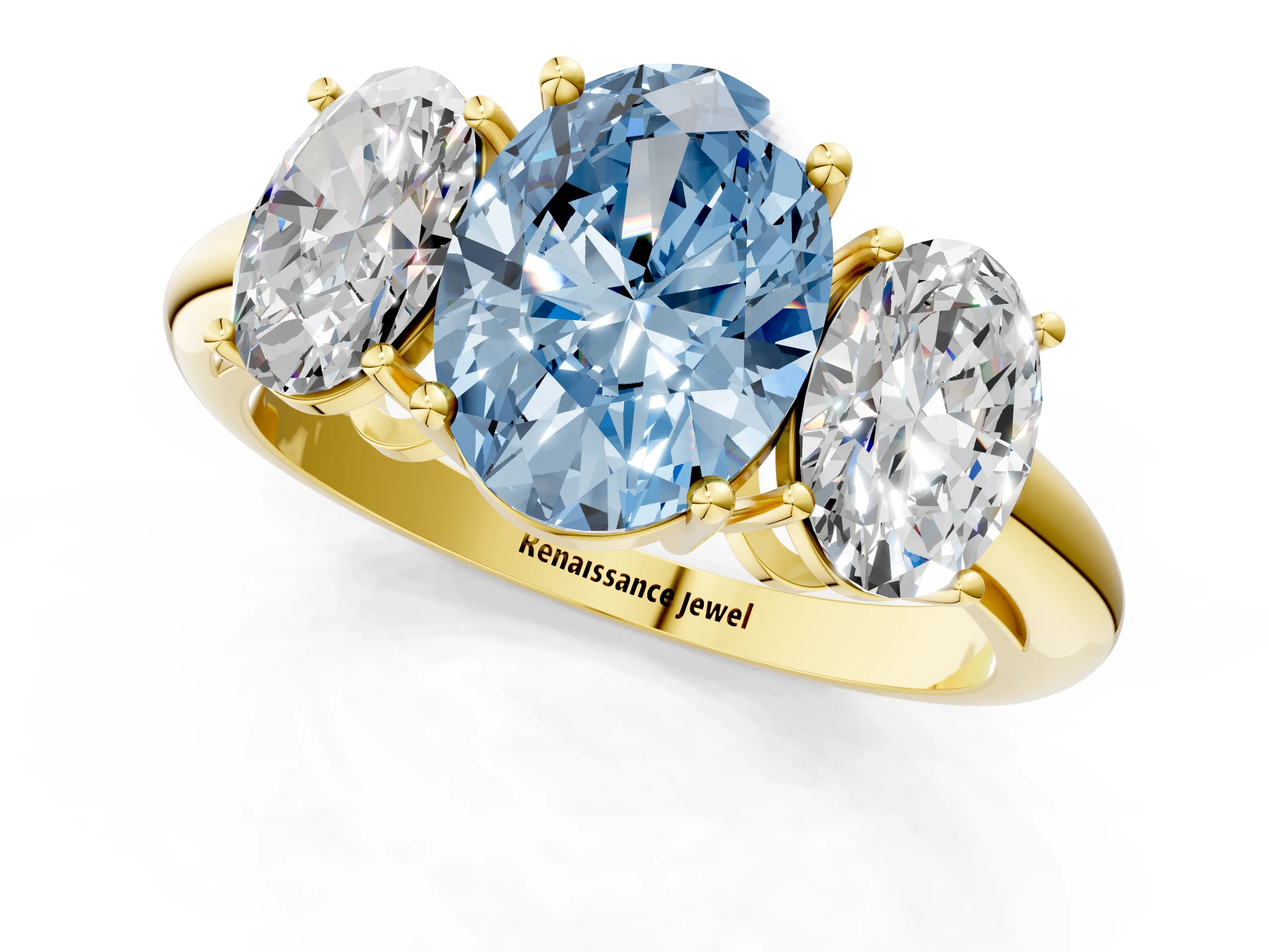 Yellow gold Three-Stone Fancy Blue Oval Cut Cut Diamond Engagement Ring with Prong Setting on a White Gold Band_37