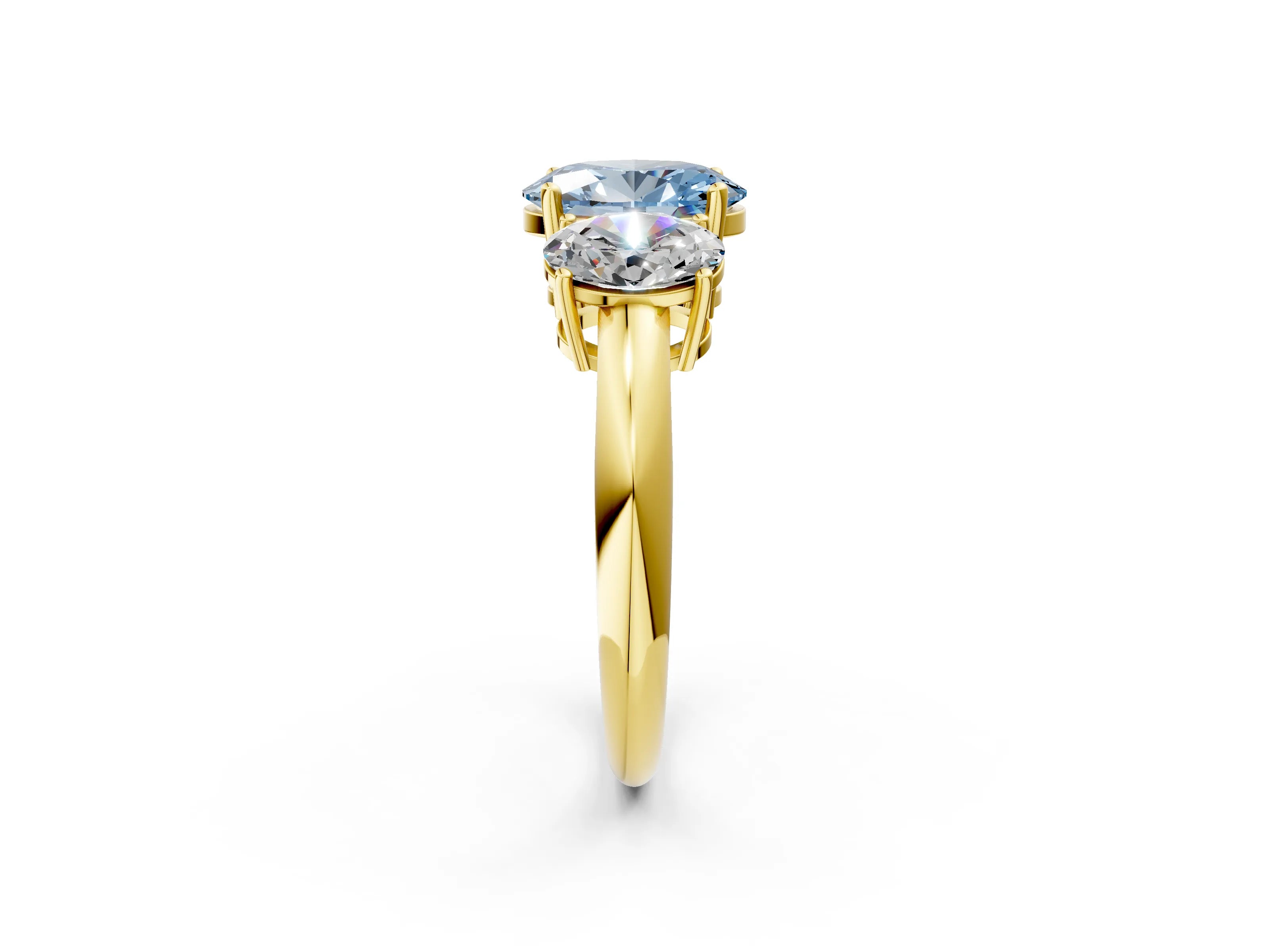 Yellow gold Three-Stone Fancy Blue Oval Cut Cut Diamond Engagement Ring with Prong Setting on a White Gold Band_38