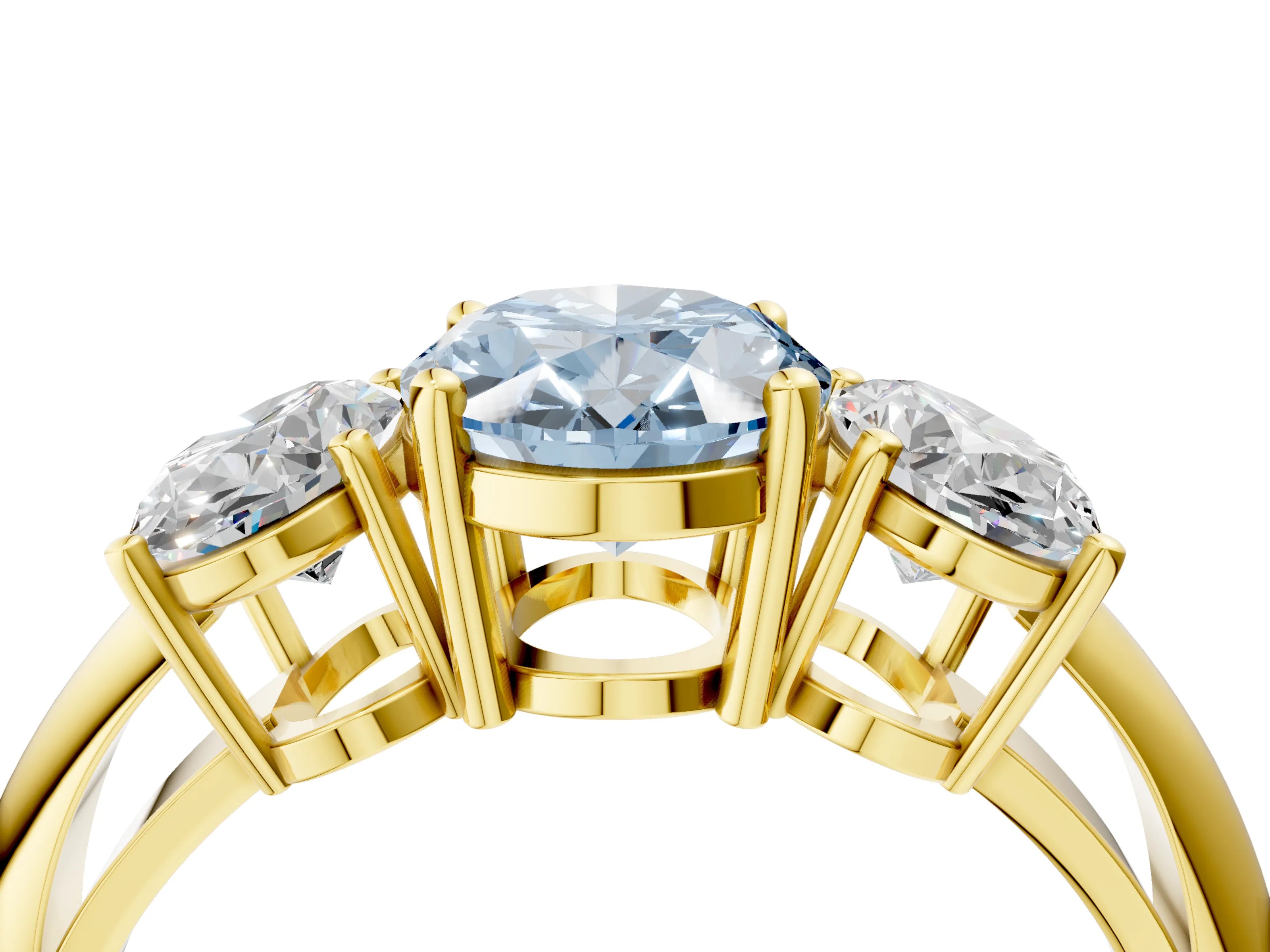 Yellow gold Three-Stone Fancy Blue Oval Cut Cut Diamond Engagement Ring with Prong Setting on a White Gold Band_4