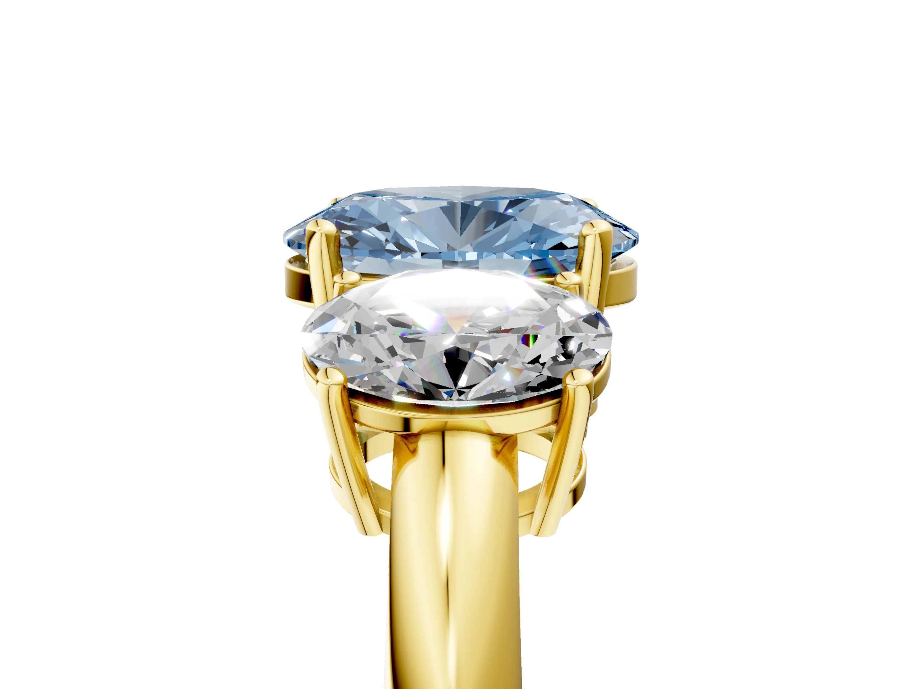 Yellow gold Three-Stone Fancy Blue Oval Cut Cut Diamond Engagement Ring with Prong Setting on a White Gold Band_5