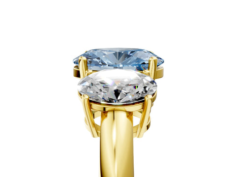 Yellow gold Three-Stone Fancy Blue Oval Cut Cut Diamond Engagement Ring with Prong Setting on a White Gold Band_5
