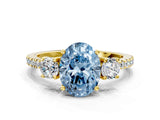 Yellow gold Three-Stone Fancy Blue Oval Cut Cut Diamond Pavé Band with Prong Setting_15