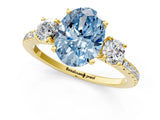 Yellow gold Three-Stone Fancy Blue Oval Cut Cut Diamond Pavé Band with Prong Setting_16
