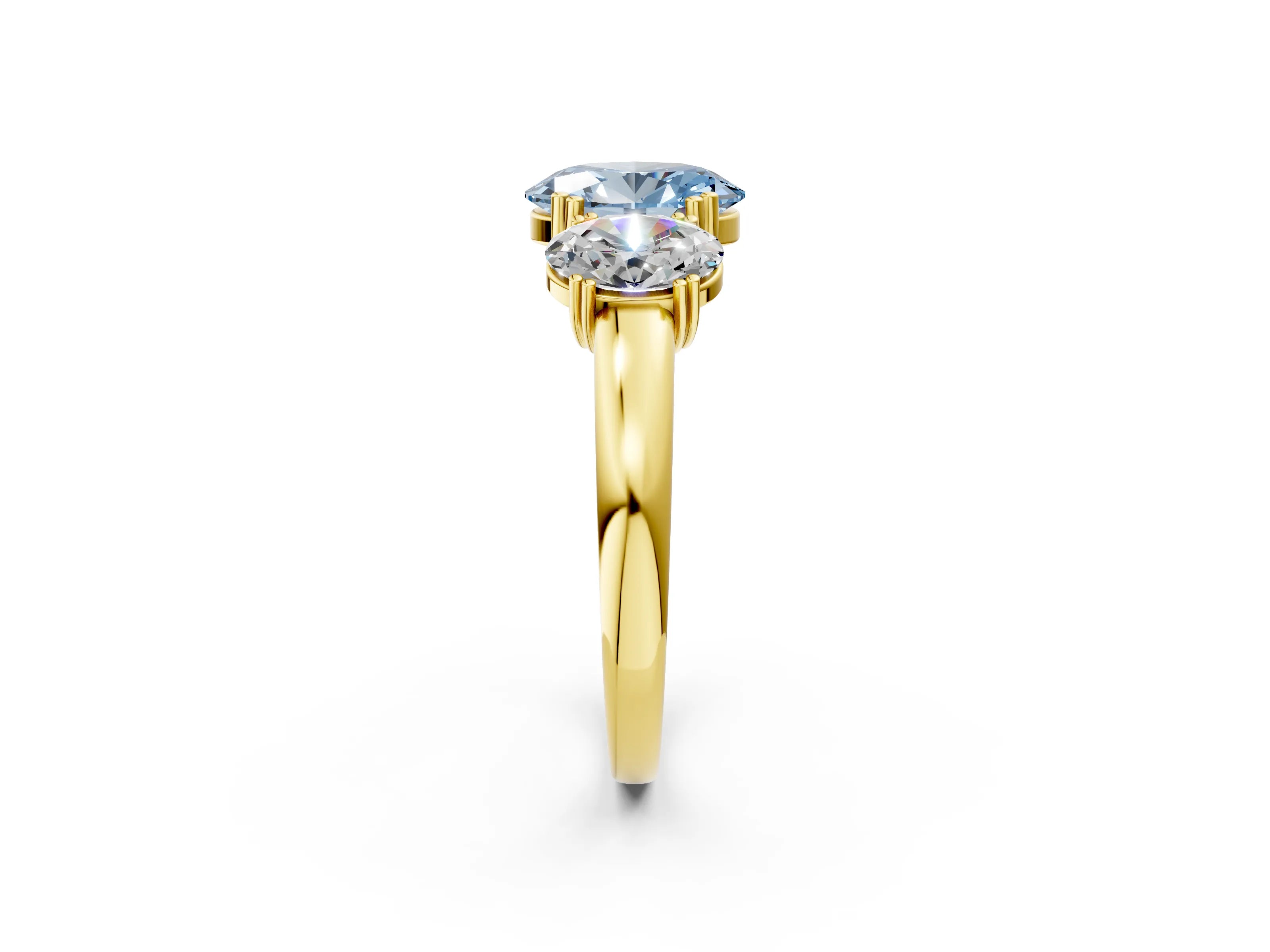 Yellow gold Three-Stone Fancy Blue Oval Cut Cut Diamond Ring with Channel Set Band and Four-Prong Setting_2