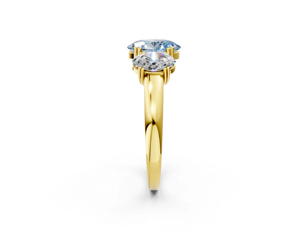 Yellow gold Three-Stone Fancy Blue Oval Cut Cut Diamond Ring with Channel Set Band and Four-Prong Setting