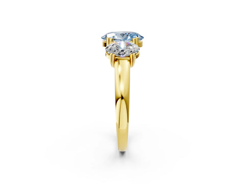 Yellow gold Three-Stone Fancy Blue Oval Cut Cut Diamond Ring with Channel Set Band and Four-Prong Setting_2