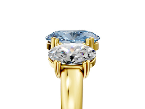 Yellow gold Three-Stone Fancy Blue Oval Cut Cut Diamond Ring with Channel Set Band and Four-Prong Setting_5