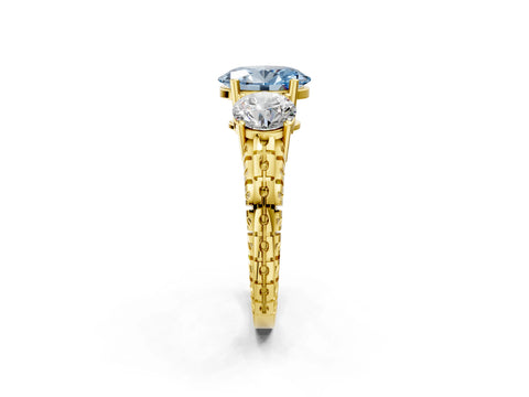 Yellow gold Three-Stone Fancy Blue Oval Cut Cut Diamond Ring with Channel-Set Band and Prong Setting_2