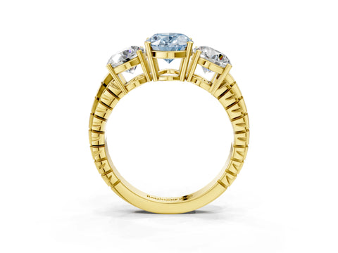 Yellow gold Three-Stone Fancy Blue Oval Cut Cut Diamond Ring with Channel-Set Band and Prong Setting_3