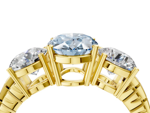 Yellow gold Three-Stone Fancy Blue Oval Cut Cut Diamond Ring with Channel-Set Band and Prong Setting_4