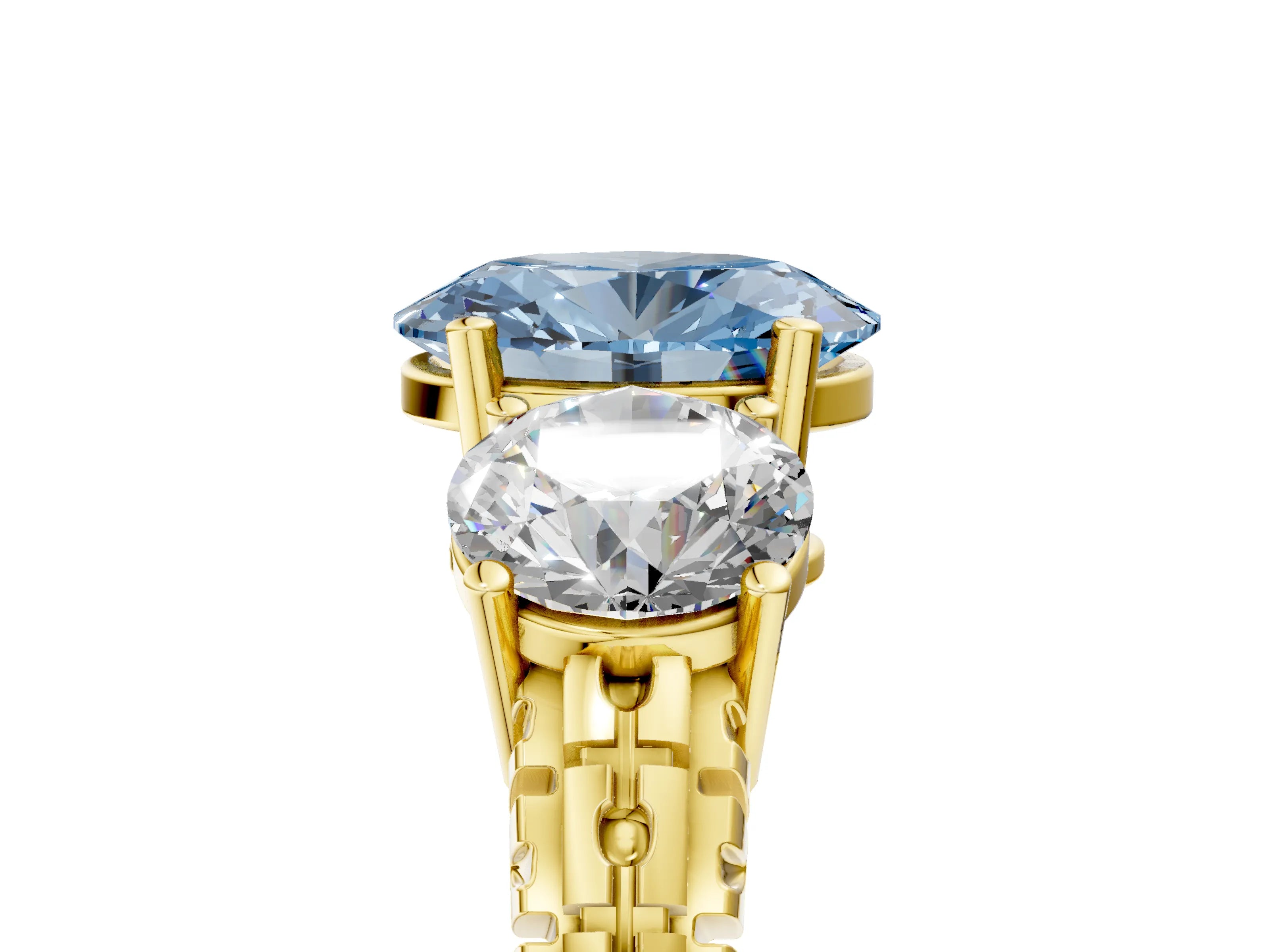 Yellow gold Three-Stone Fancy Blue Oval Cut Cut Diamond Ring with Channel-Set Band and Prong Setting_5