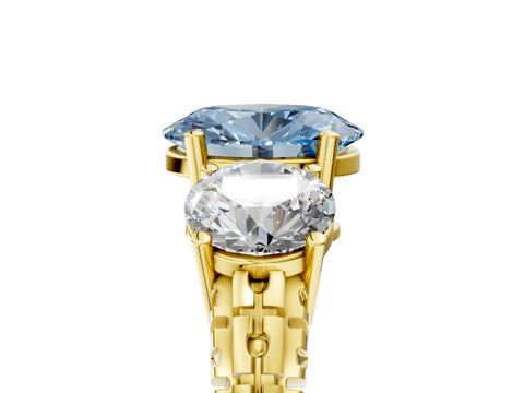 Yellow gold Three-Stone Fancy Blue Oval Cut Cut Diamond Ring with Channel-Set Band and Prong Setting_5