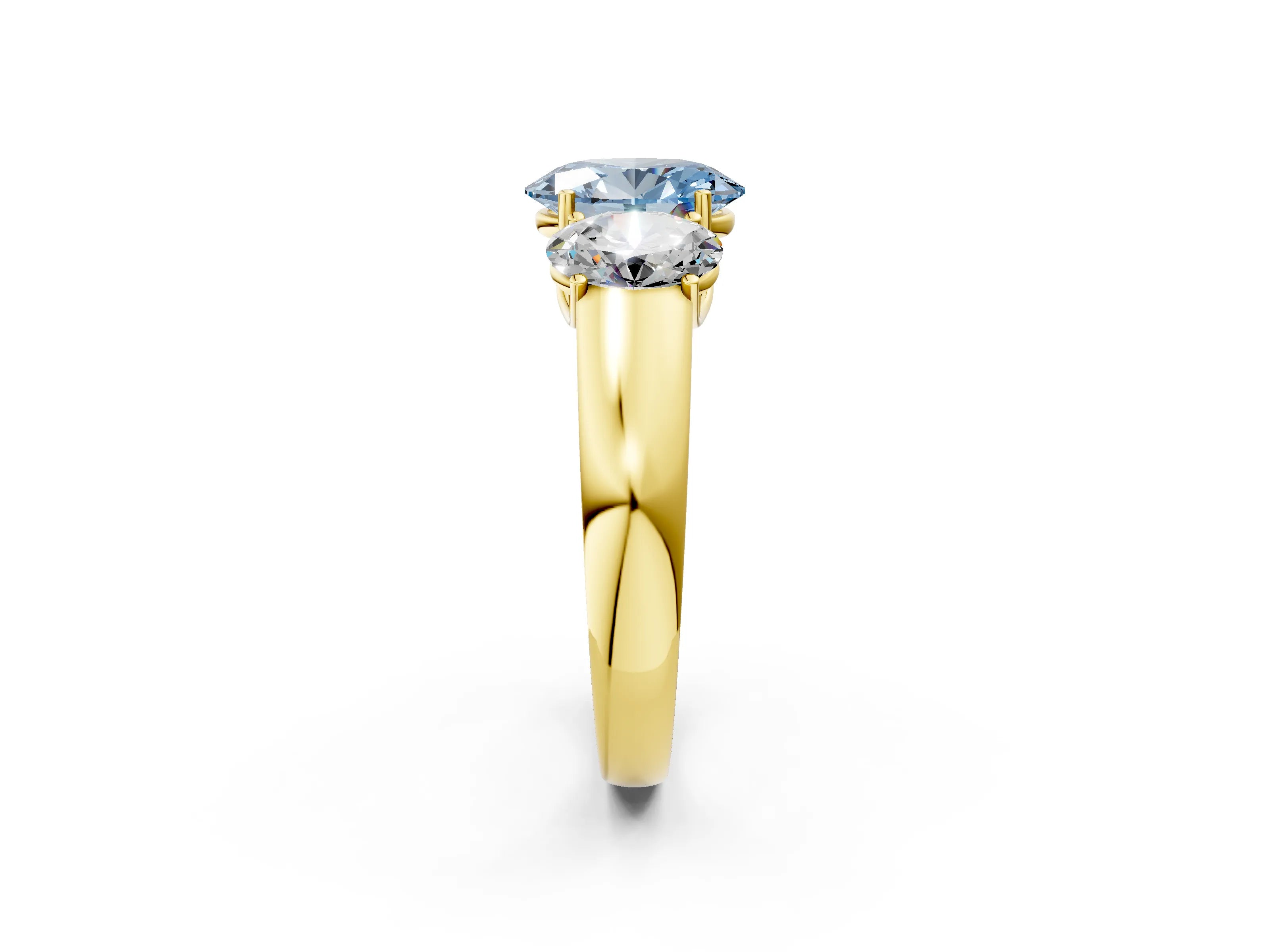 Yellow gold Three-Stone Fancy Blue Oval Cut Cut Diamond Ring with Prong Setting and Classic Band_2