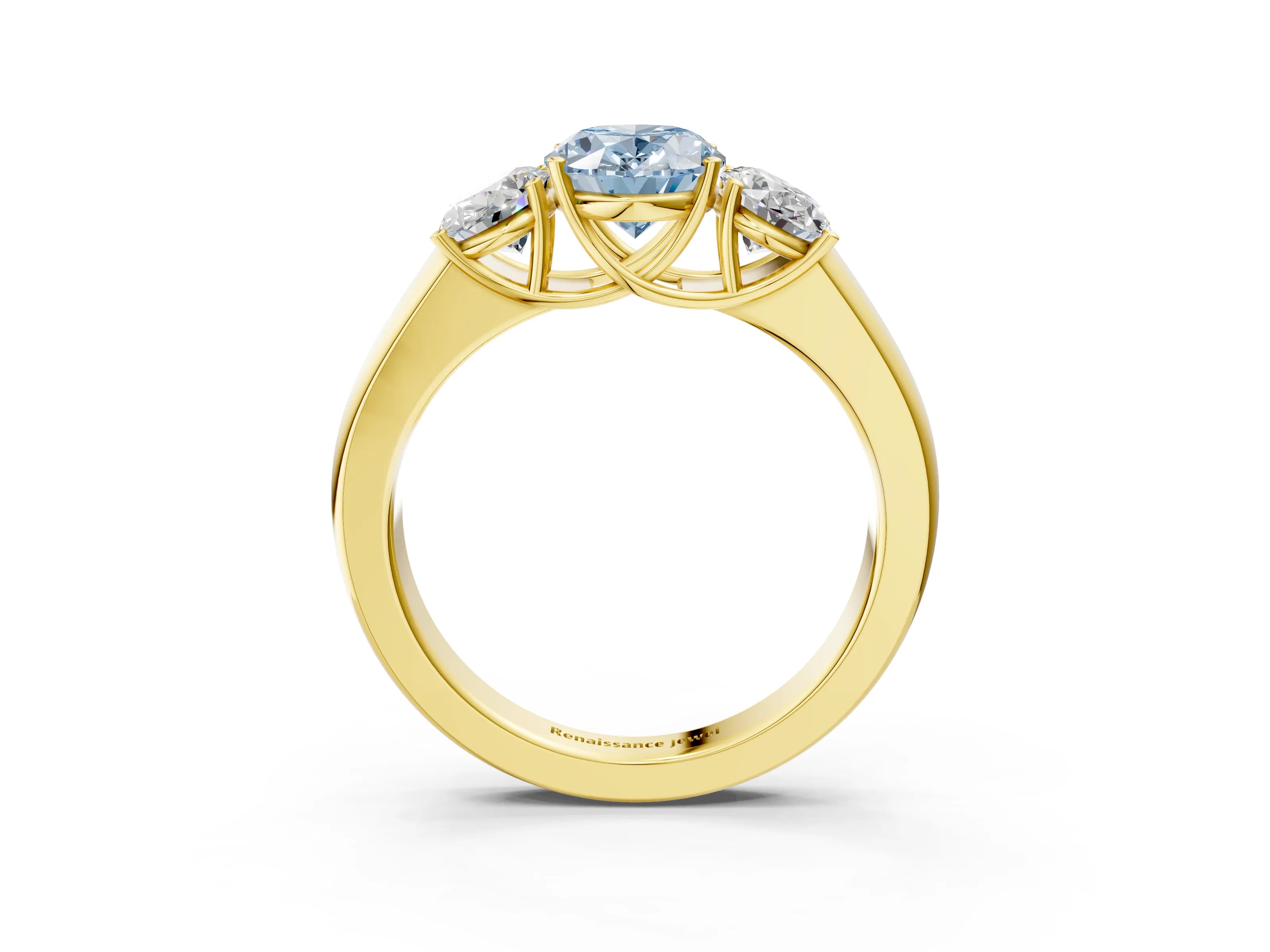 Yellow gold Three-Stone Fancy Blue Oval Cut Cut Diamond Ring with Prong Setting and Classic Band_3