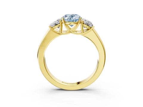 Yellow gold Three-Stone Fancy Blue Oval Cut Cut Diamond Ring with Prong Setting and Classic Band_3