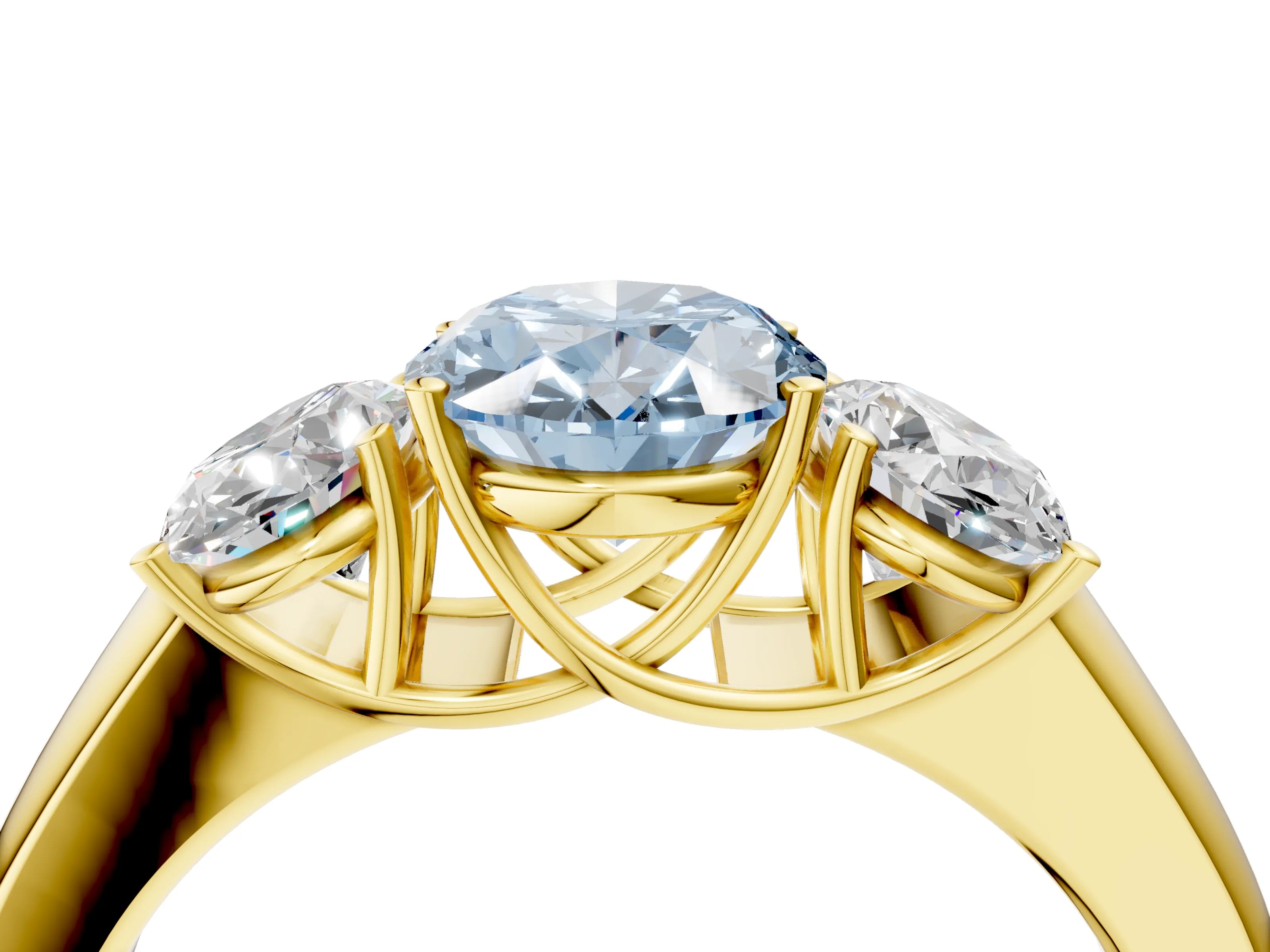 Yellow gold Three-Stone Fancy Blue Oval Cut Cut Diamond Ring with Prong Setting and Classic Band_4