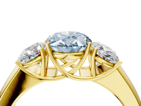 Yellow gold Three-Stone Fancy Blue Oval Cut Cut Diamond Ring with Prong Setting and Classic Band_4