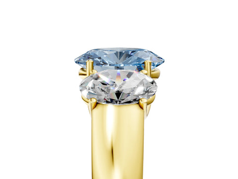 Yellow gold Three-Stone Fancy Blue Oval Cut Cut Diamond Ring with Prong Setting and Classic Band_5